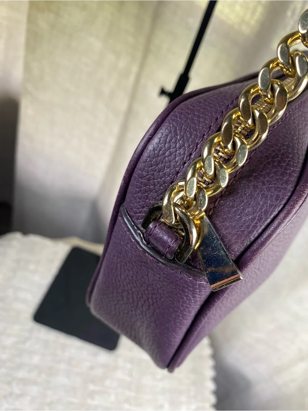 Michael Kors Ginny Camera Bag Plum Purple Pebbled Leather Crossbody Purse Tassel